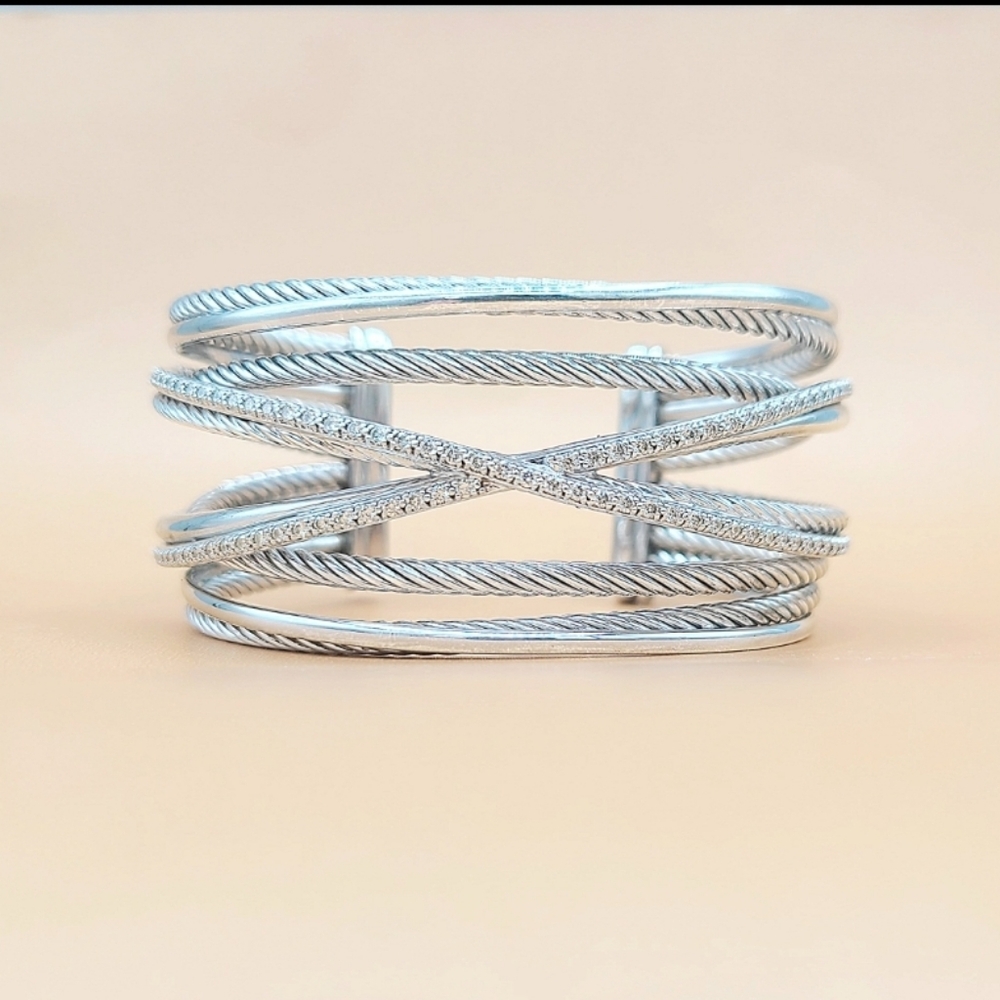David Yurman Crossover Diamond X Bracelet Cuff